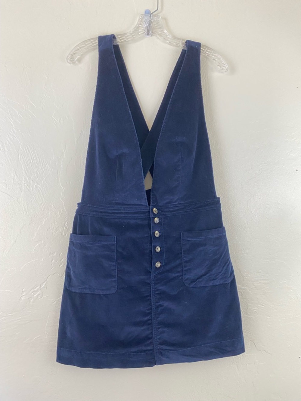 Free People Size 12 Navy Blue Corduroy Fitted Button Down Overall Mini Skirt